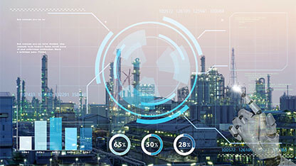 Oil refinery industry or oil industrial with technology performance icons concept. Oil refinery & chemical plant at night. Climate Change, Factory, Global, Liquefied Petroleum Gas