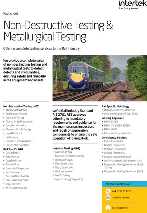 NDT & Metallurgical Testing for the Rail Industry Fact Sheet