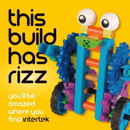 A colorful toy made from building blocks and gears